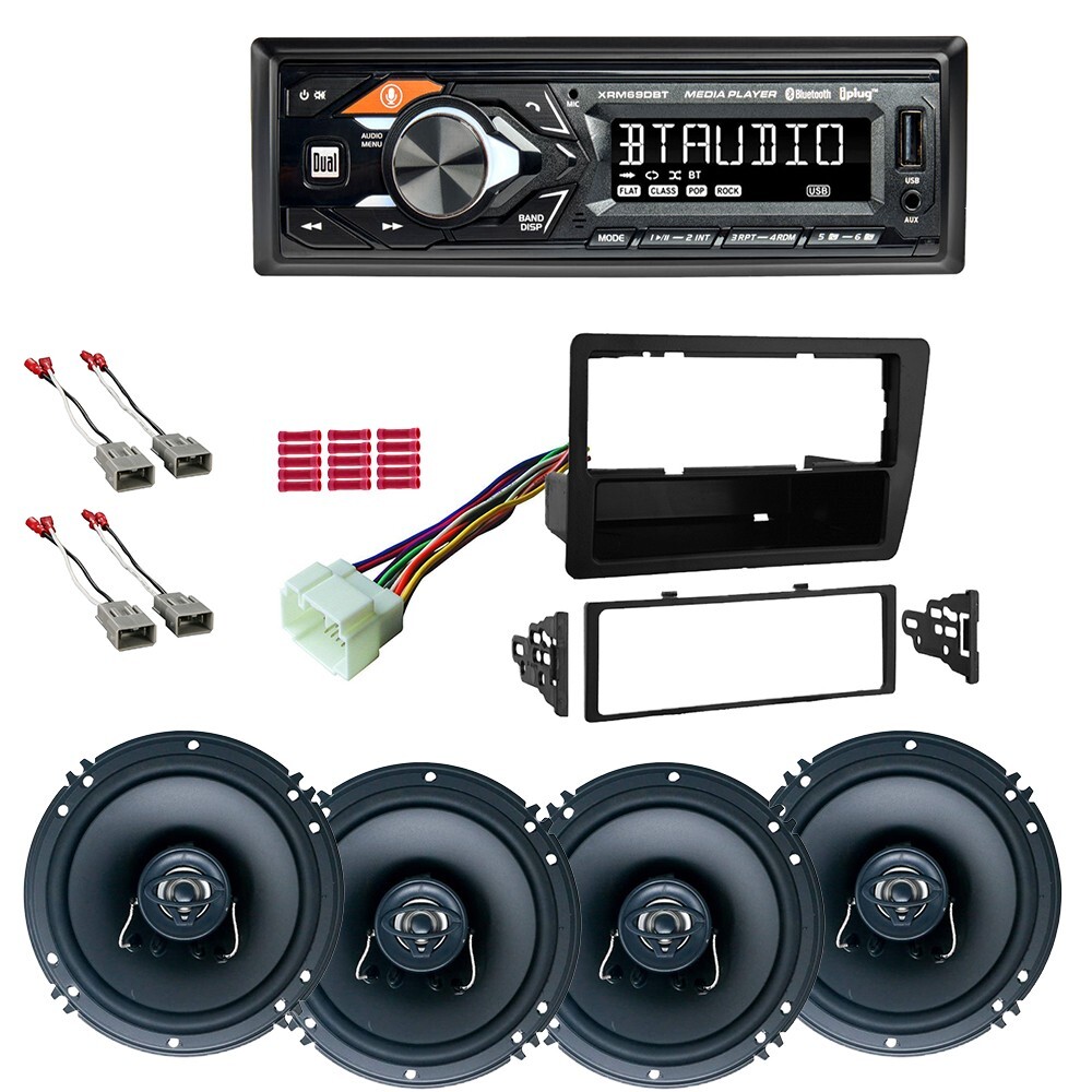 XRM69DBT Car Stereo & install kit+front/rear speakers for 2001-2005 Honda Civic
