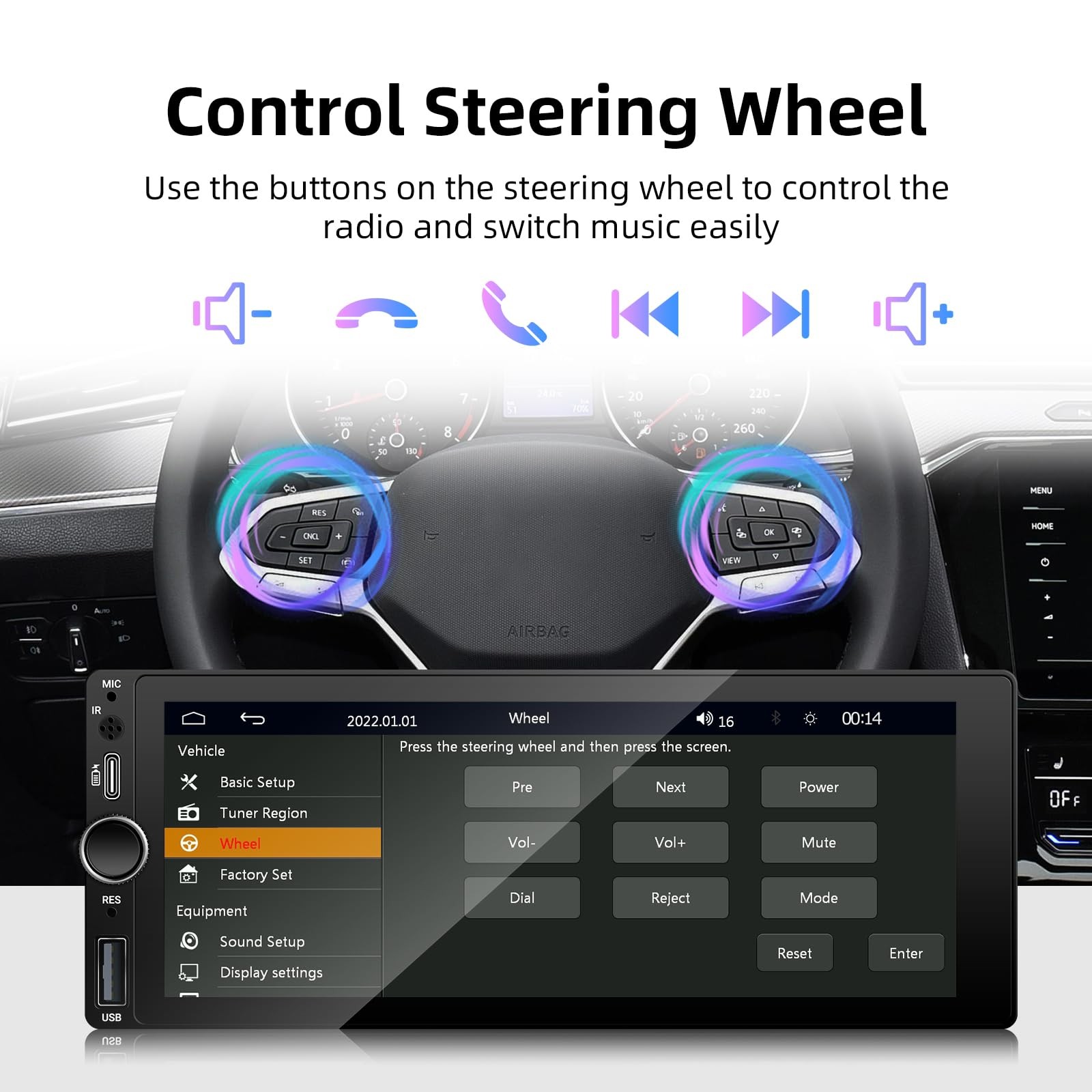 [Type-C&USB] Carplay Screen for Single Din Android Auto