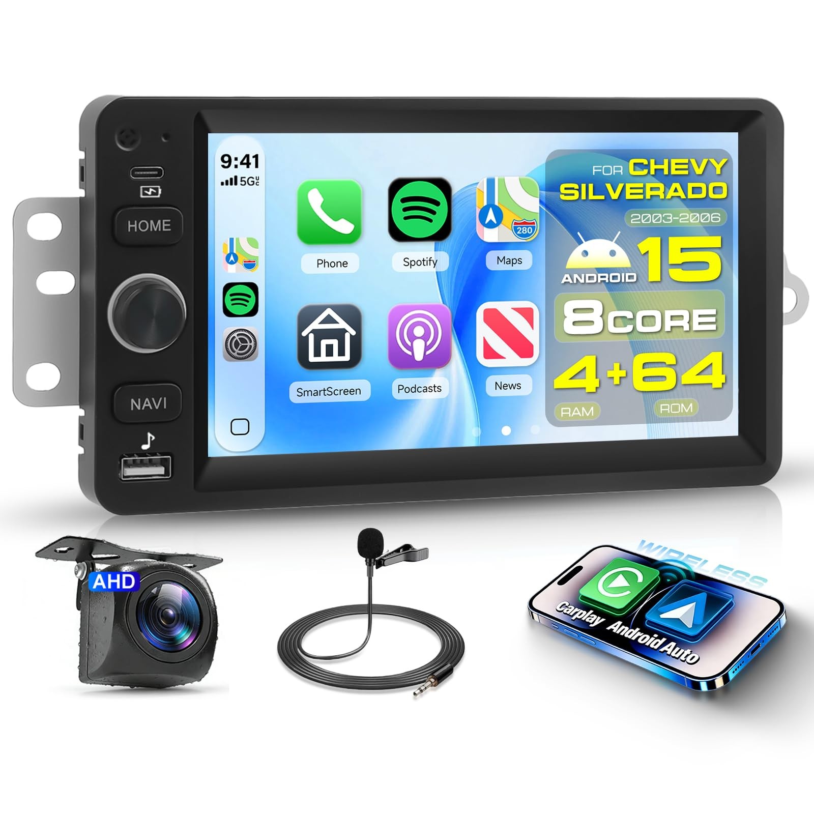 8 Core 4G+64G 5G WiFi Car Radio Stereo for 2003-2006 Chevrolet Chevy Silverad…