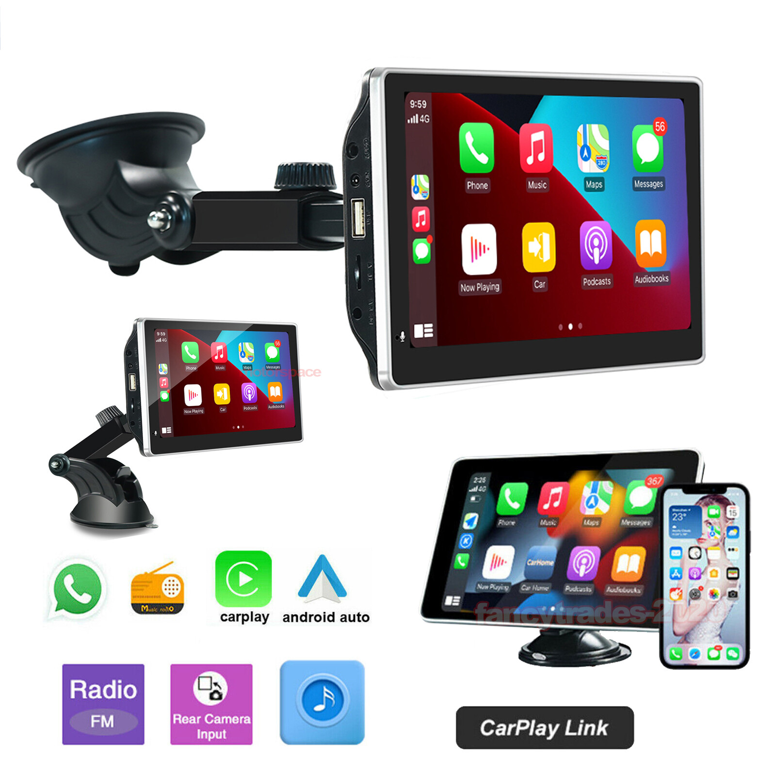 Car Radio Wireless Apple Carplay/Android Auto FM Portable 7″ Touch Screen Unit