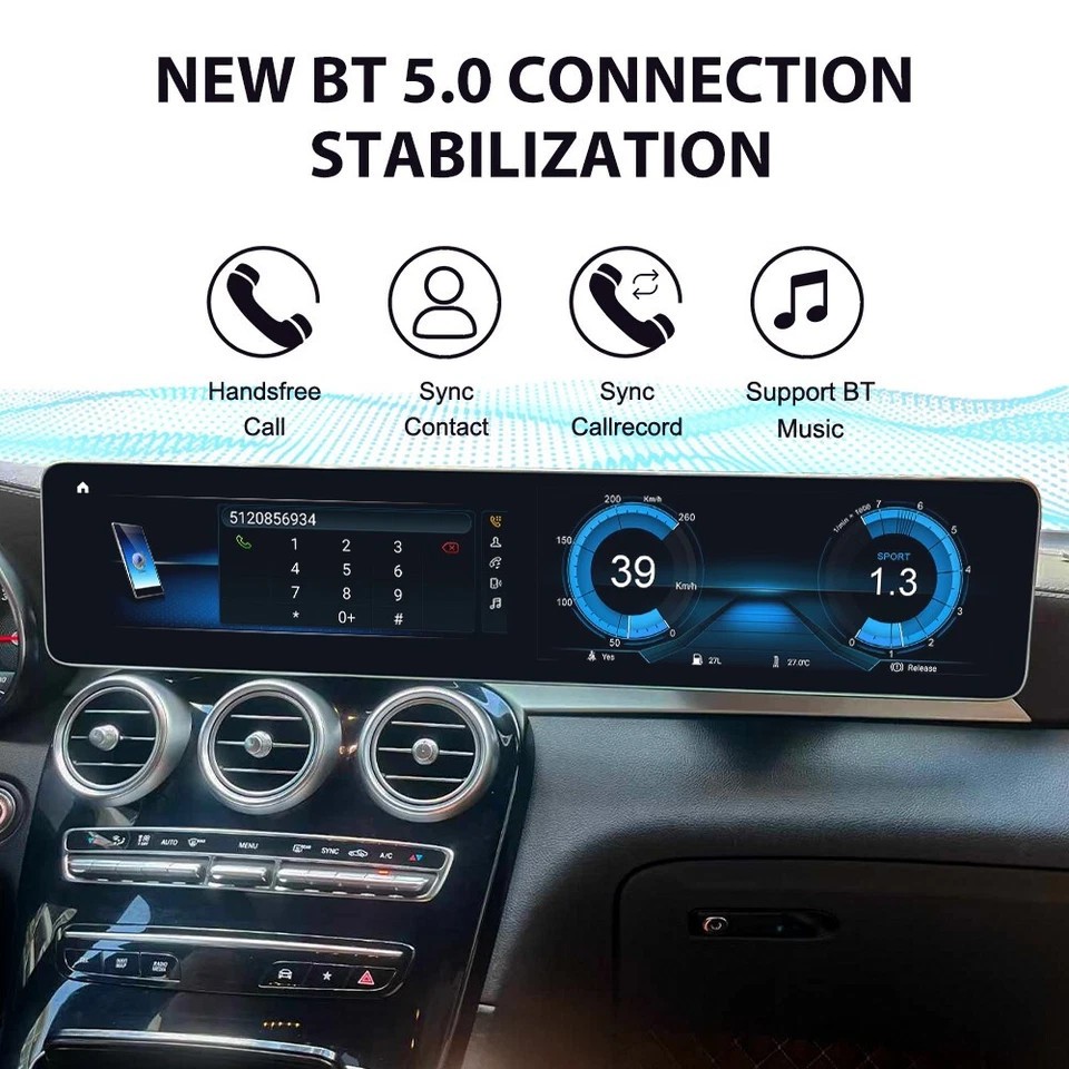 8G+128GB 12.3″ Dual Screen Car Radio Stereo For 2019 Mercedes Benz GLC C Class