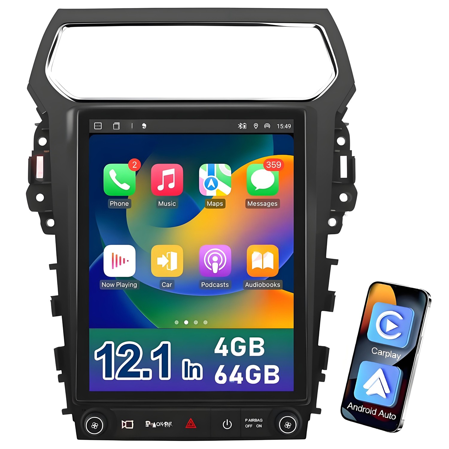 12.1″ Tesla Style For Ford Explorer 2011-2019 Car Radio Stereo CarPlay GPS Navi