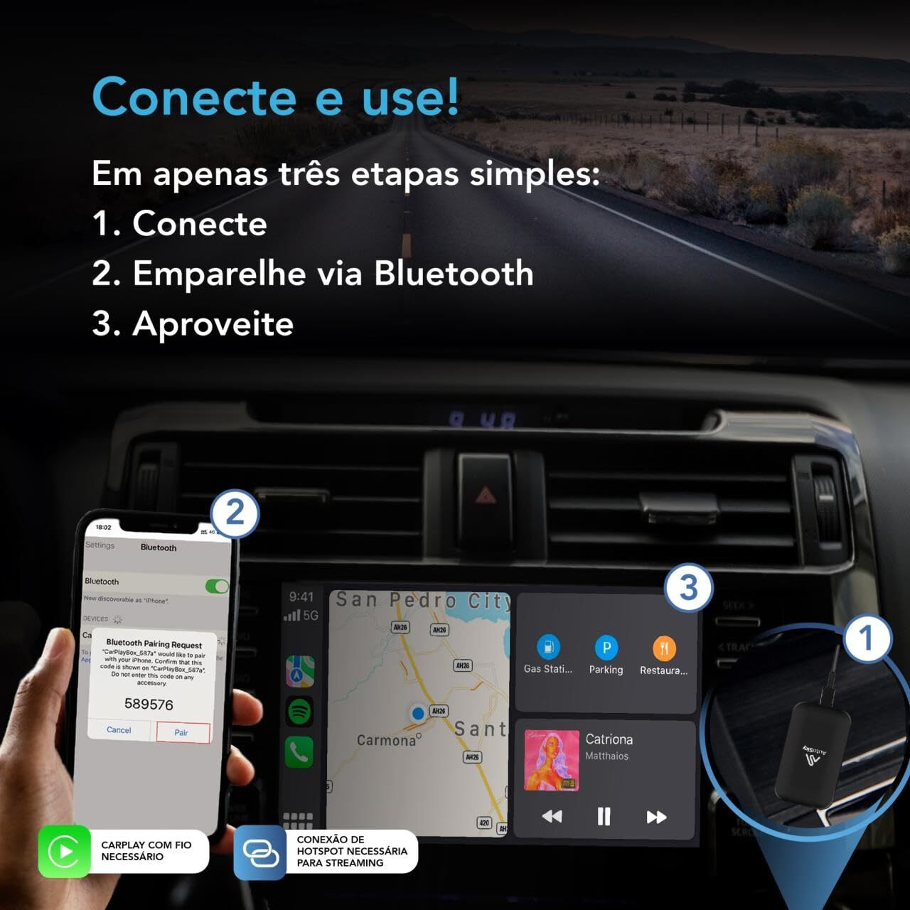 Wireless Car Play and Android Auto AI Box Lite for Factory Wired Car Play Cars