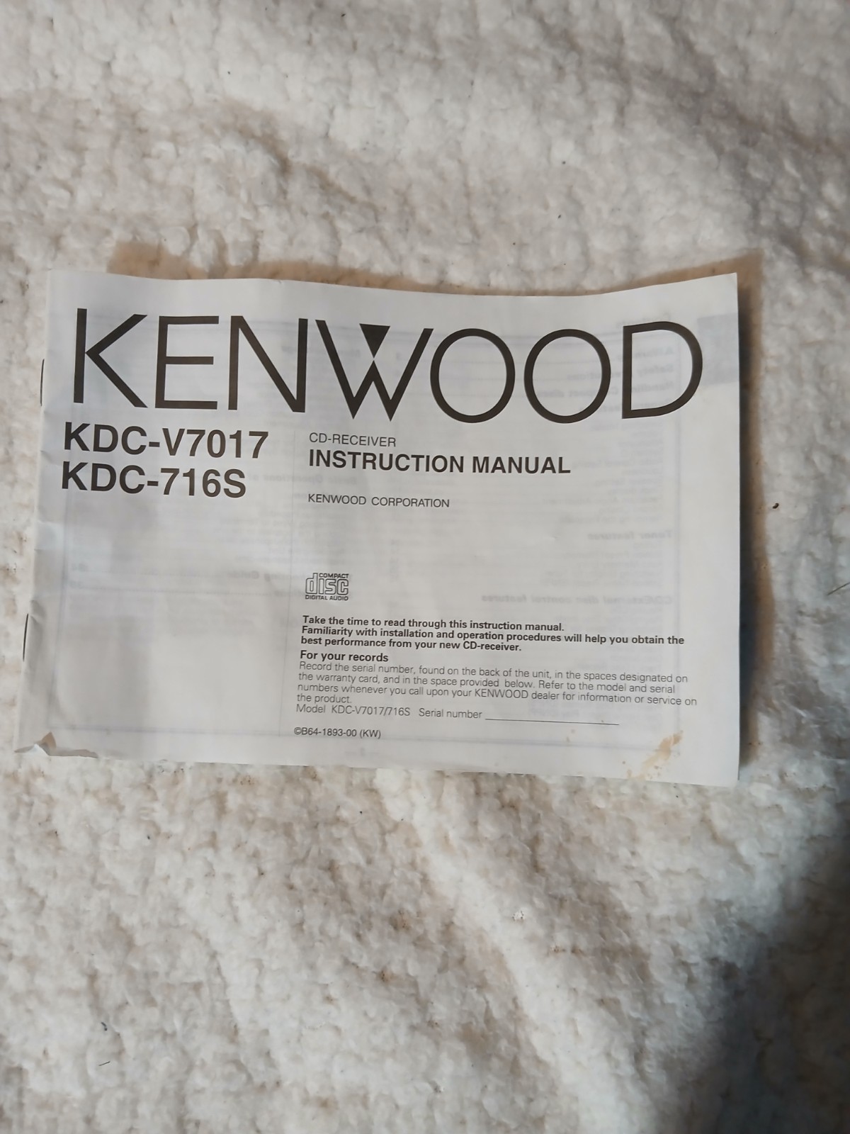 Kenwood KDC-716S Receiver, Remote, Instruction Manual, Complete, In Box, Rare