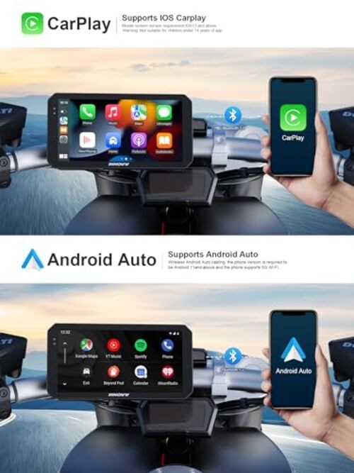 6″ Anti-Glare Sunlight Visible Motorcycle CarPlay Screen, Wireless CarPlay N2