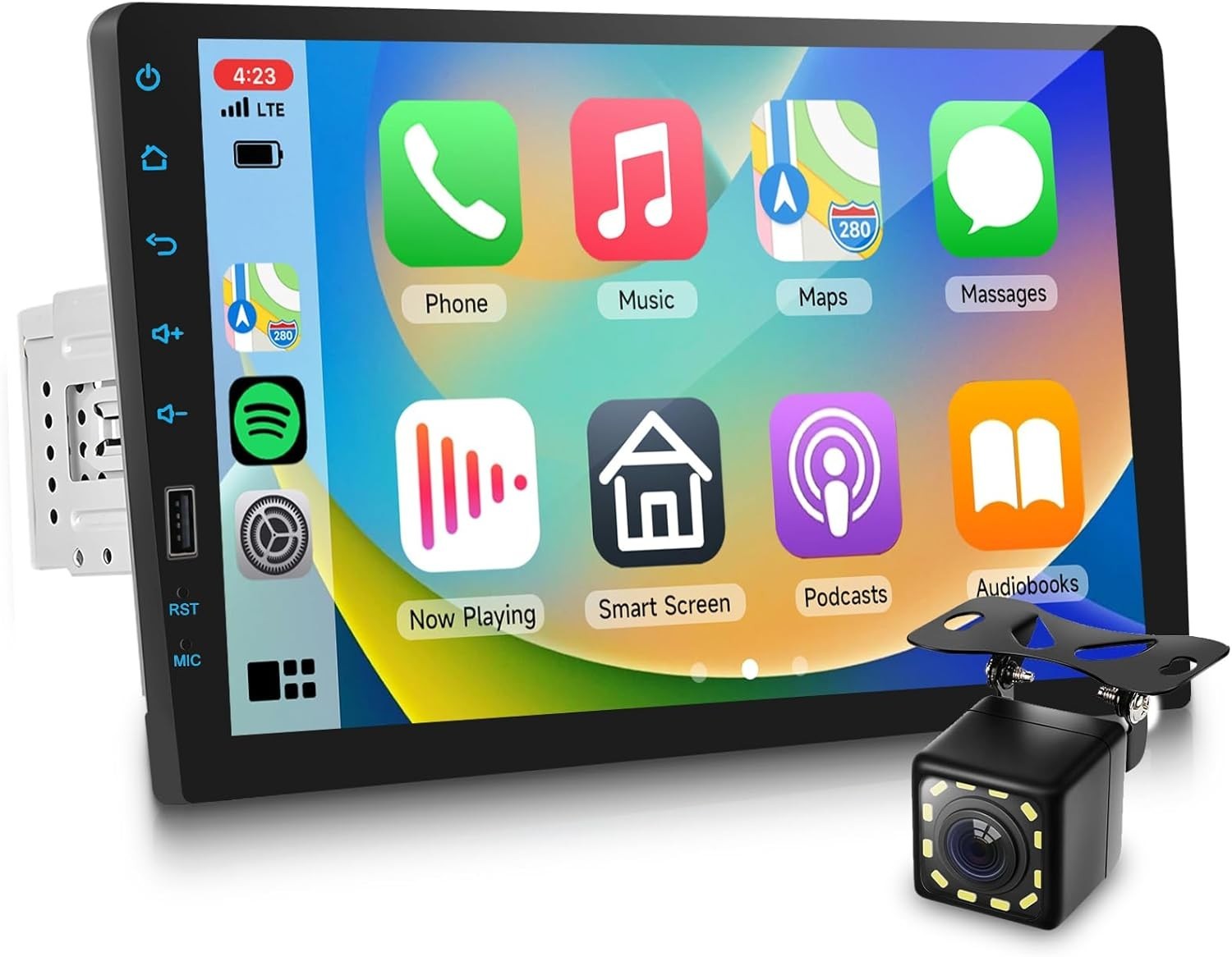 Single DIN Wireless CarPlay & Android Auto IPS Touchscreen Stereo, 9-Inch Blu…