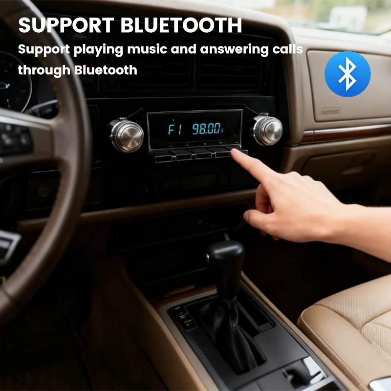 Retro Single Din Bluetooth Car Stereo Vintage Classic Radio USB AUX FM