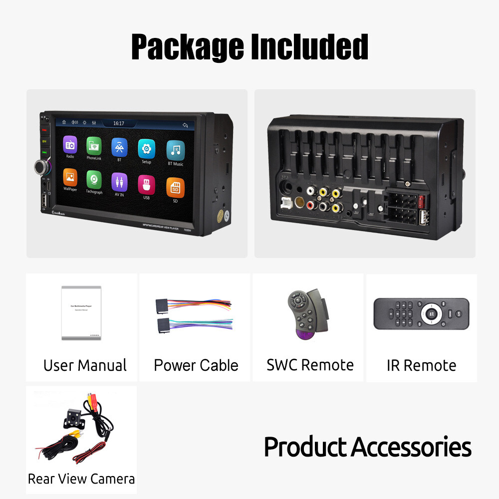 7″ Double 2Din Car Stereo Radio Apple/Android Carplay Bluetooth Touch Screen CAM