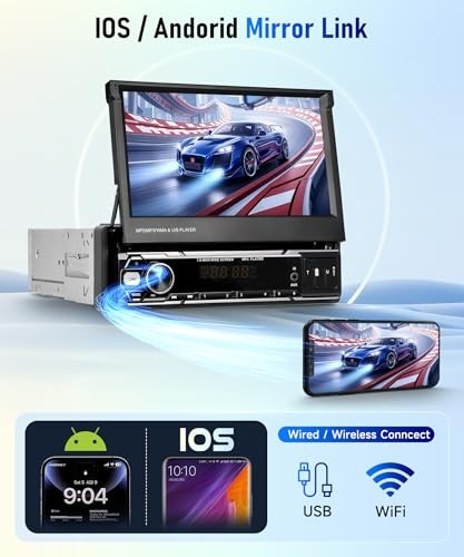 Wireless CarPlay Single Din Car Stereo,5.1 Bluetooth Car Radio AM/FM/RDS,7