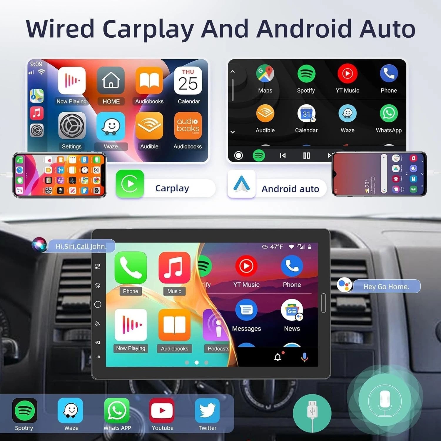 10 Inch IPS Touchscreen Radio – Supports CarPlay, Android Auto & Backup Camera