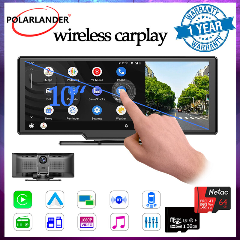 10″ Car Stereo Portable Wireless Carplay Touch Screen Dash Rear Camera Bluetooth