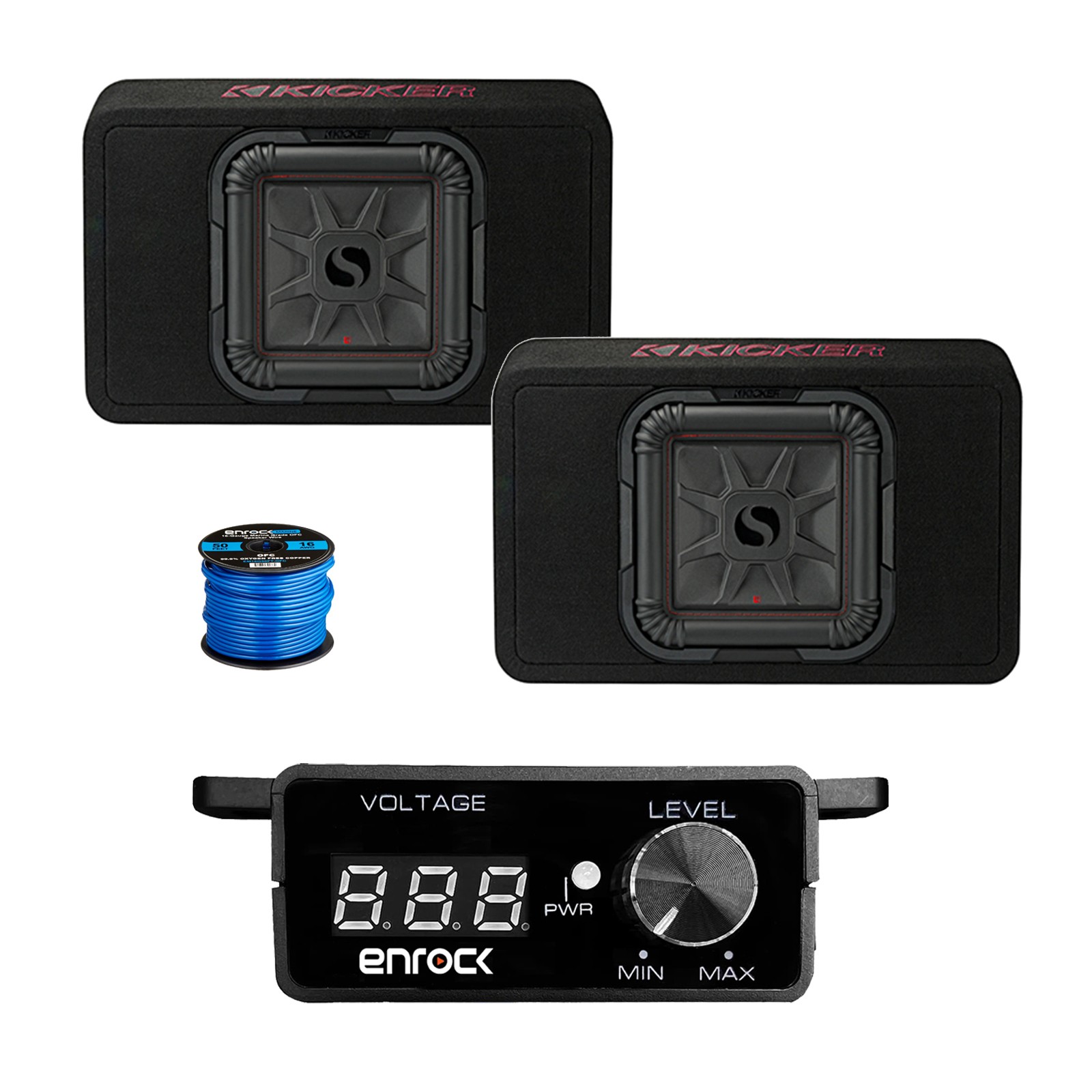 1 Pair (Qty 2) of Kicker 10″ 1000W DVC Car Subwoofer Enclosure, Bass Knob w/Wire