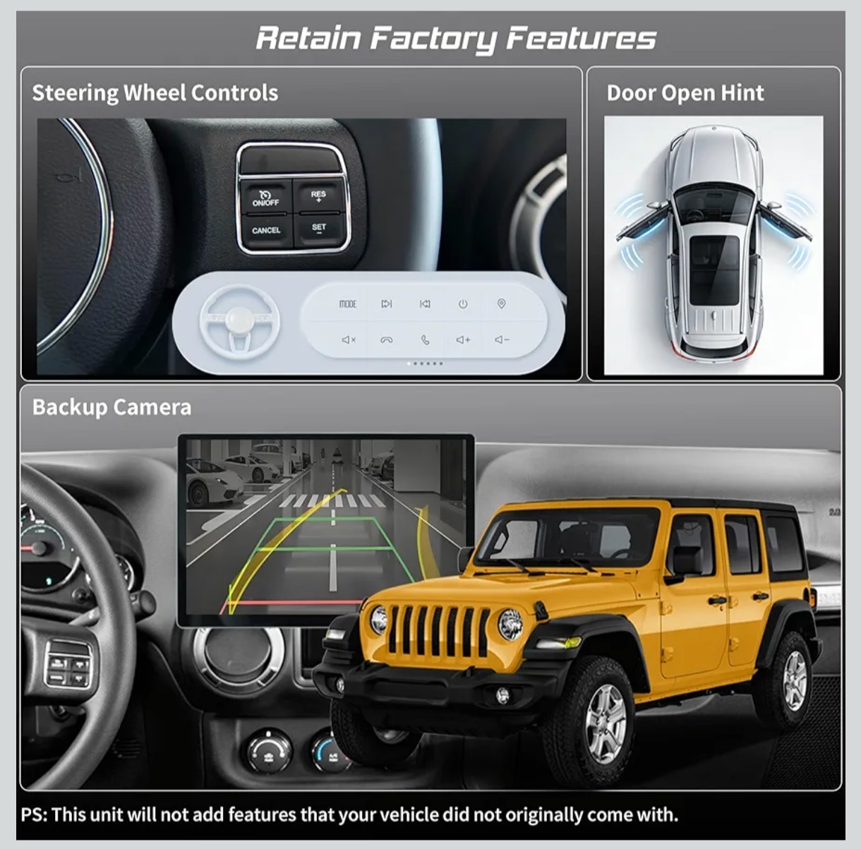 Cidava 13″ Android 13 8+128GB for Jeep Wrangler JK 2011-2017, 5G Wifi, 4K QLED