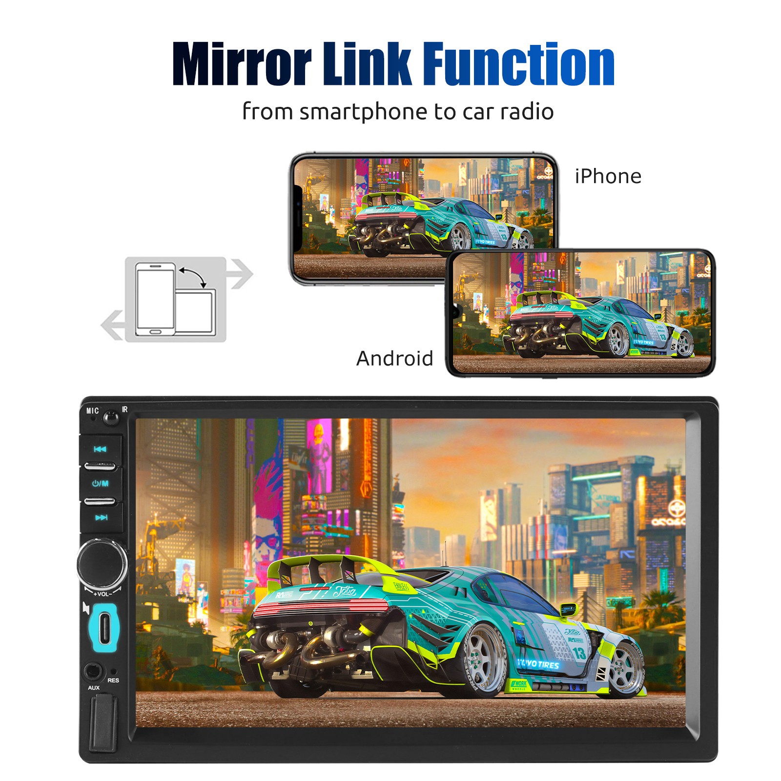 Double 2DIN 7″ Car Radio Stereo Head Unit CarPlay Touchscreen USB SWC BT+Camera