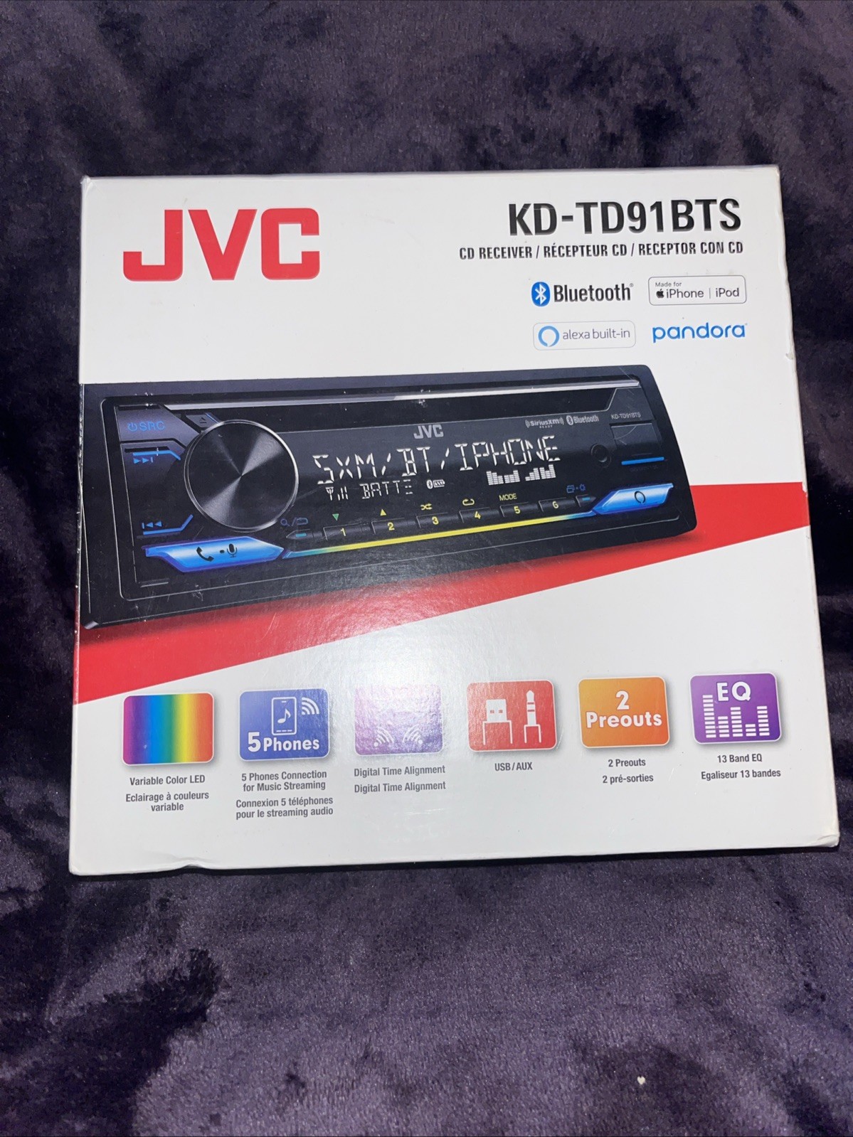 JVC KD-TD91BTS Bluetooth CD Player Android iPhone Alexa Pandora XM USB Aux AM FM