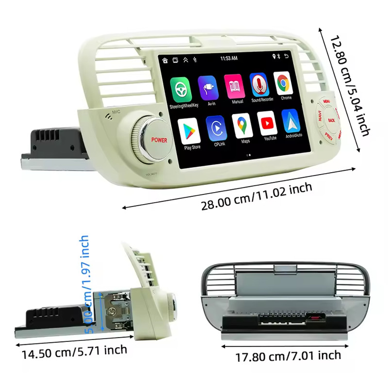 For Fiat 500 2007-2015 Carplay Screen Multimedia Car Radio GPS Navigation 7”