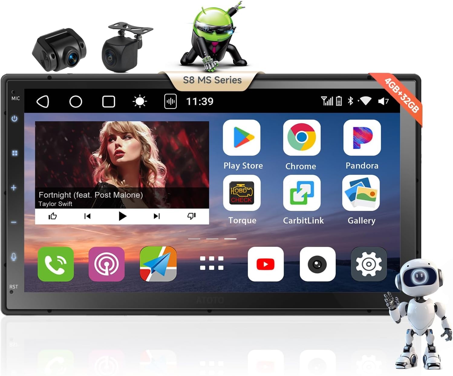 ATOTO S8MS Gen3 7″ 2DIN Android Car Stereo Carplay Gen AI Car Assist w/ Dual CAM