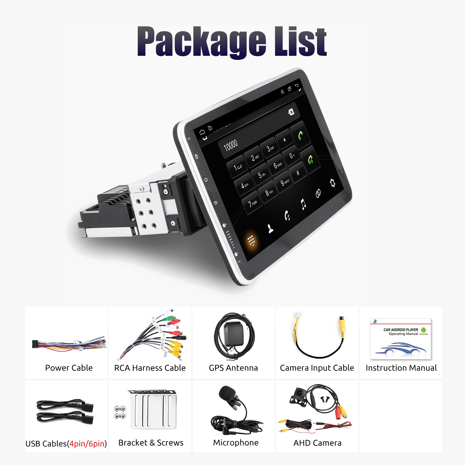 10.4″ 1DIN Car Stereo Wireless Apple CarPlay Android Auto Head Unit Radio+Camera