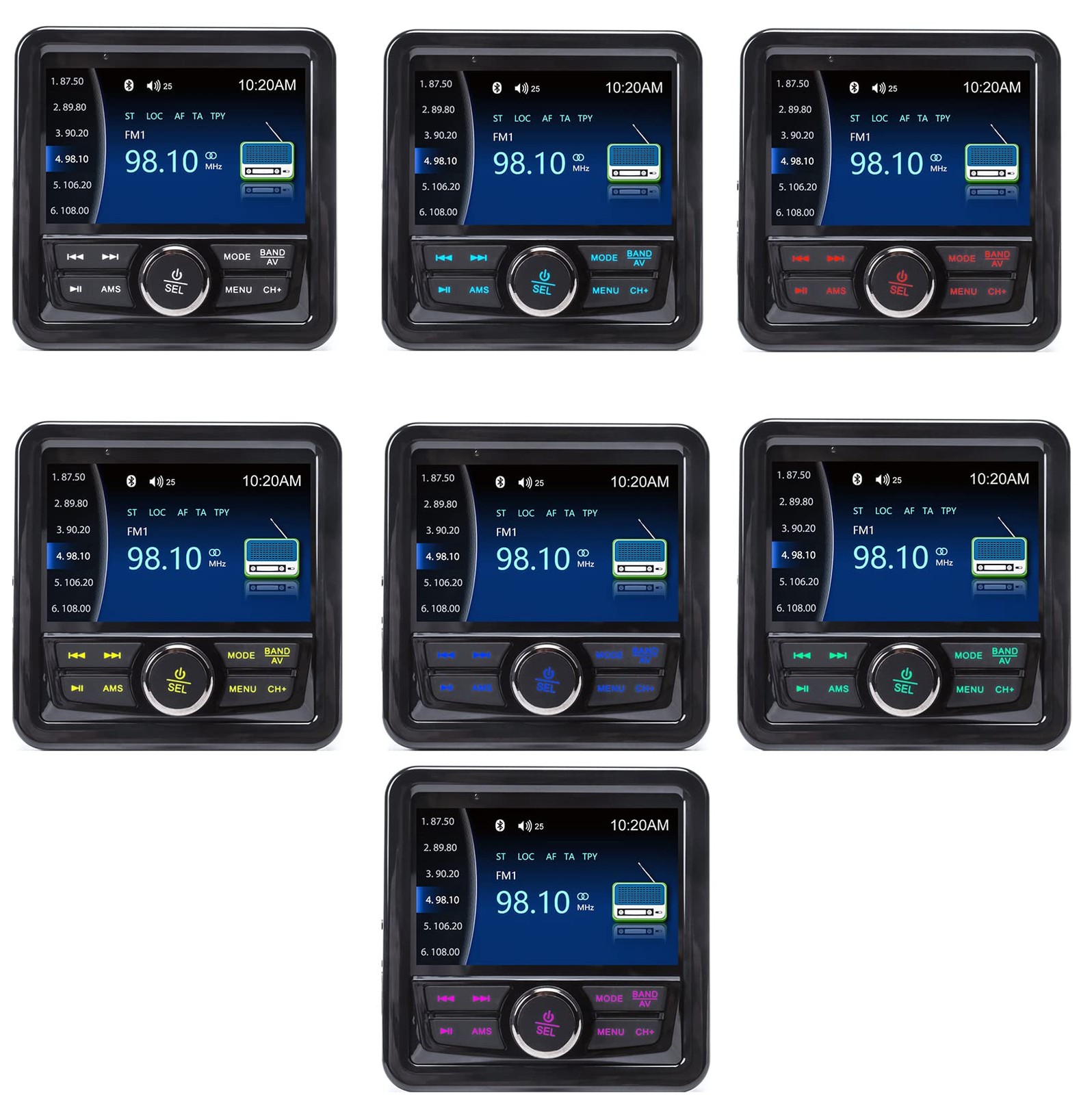 Marine Audio System with 4-Inch Display, Bluetooth, USB & Built-in Amplifier