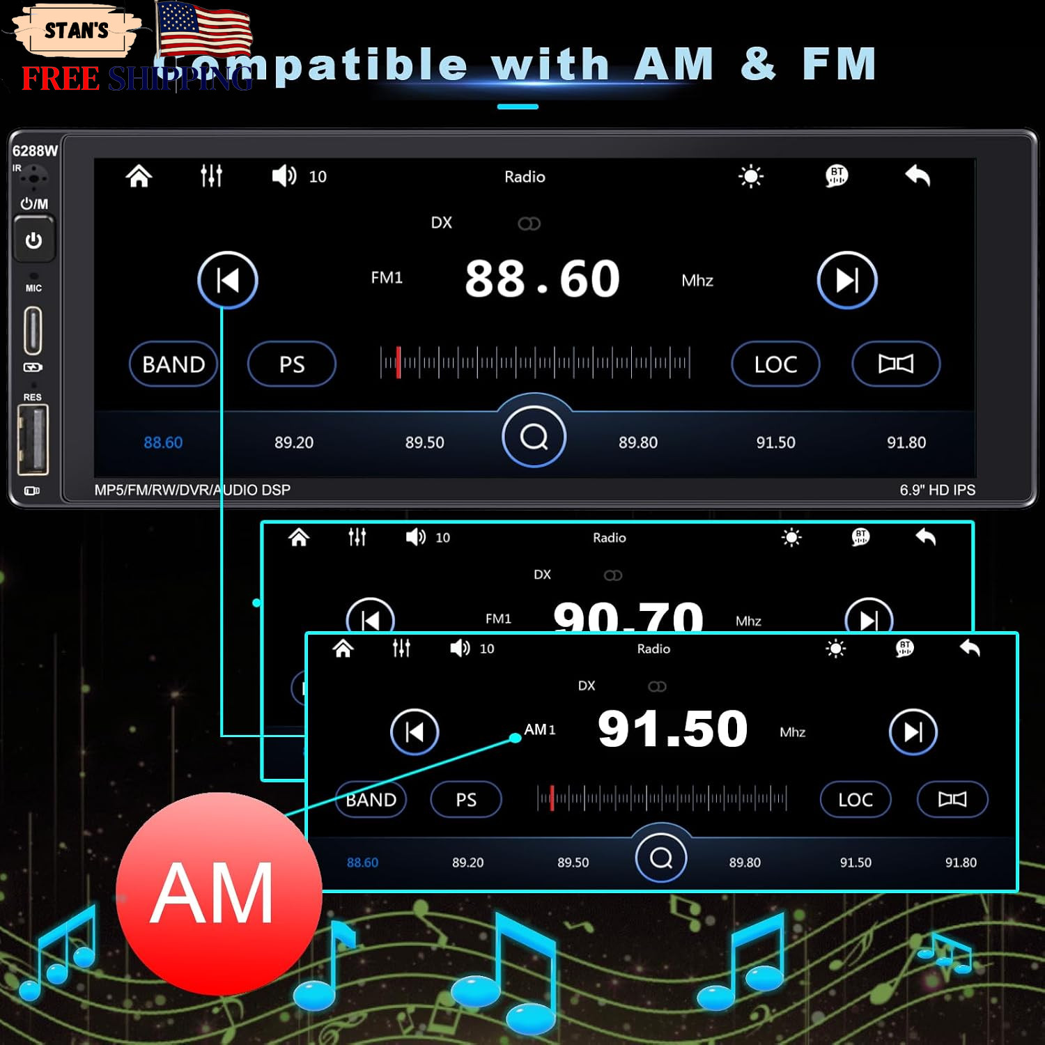 Wireless Single Din Car Stereo with Apple Carplay,Ips Touch Screen Car Radio wit