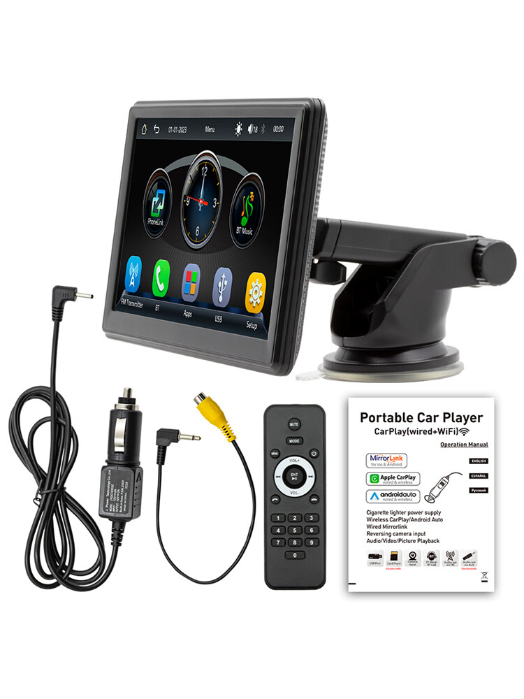 7″Portable Wireless Carplay Car MP5 Player Bluetooth Stereo Radio 4 LED Camera B