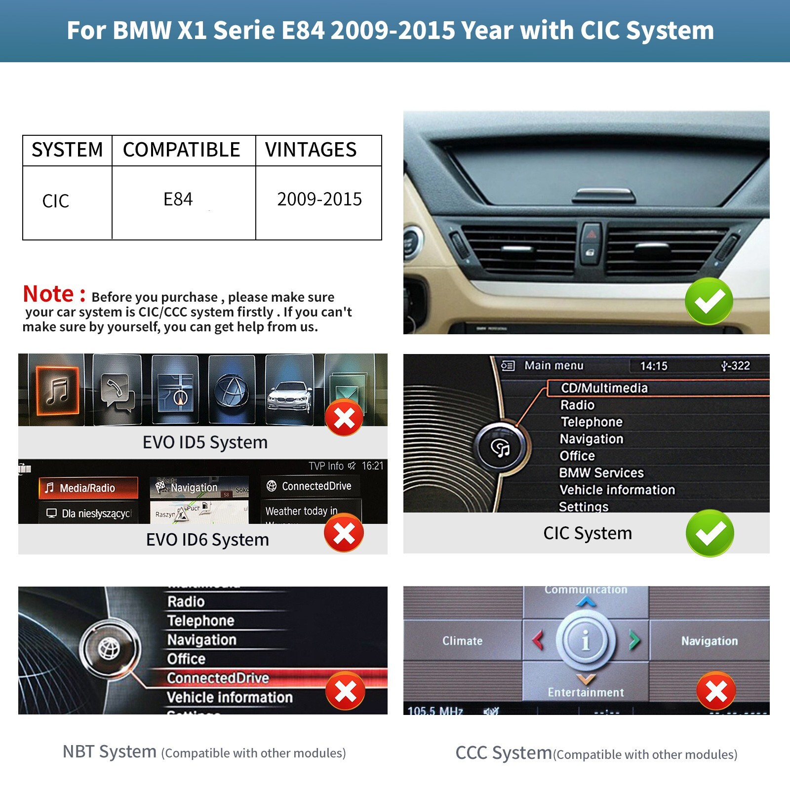 BMW X1 Series E84 2009-2015 CIC 10.25” Wireless Carplay/Android Auto Touch