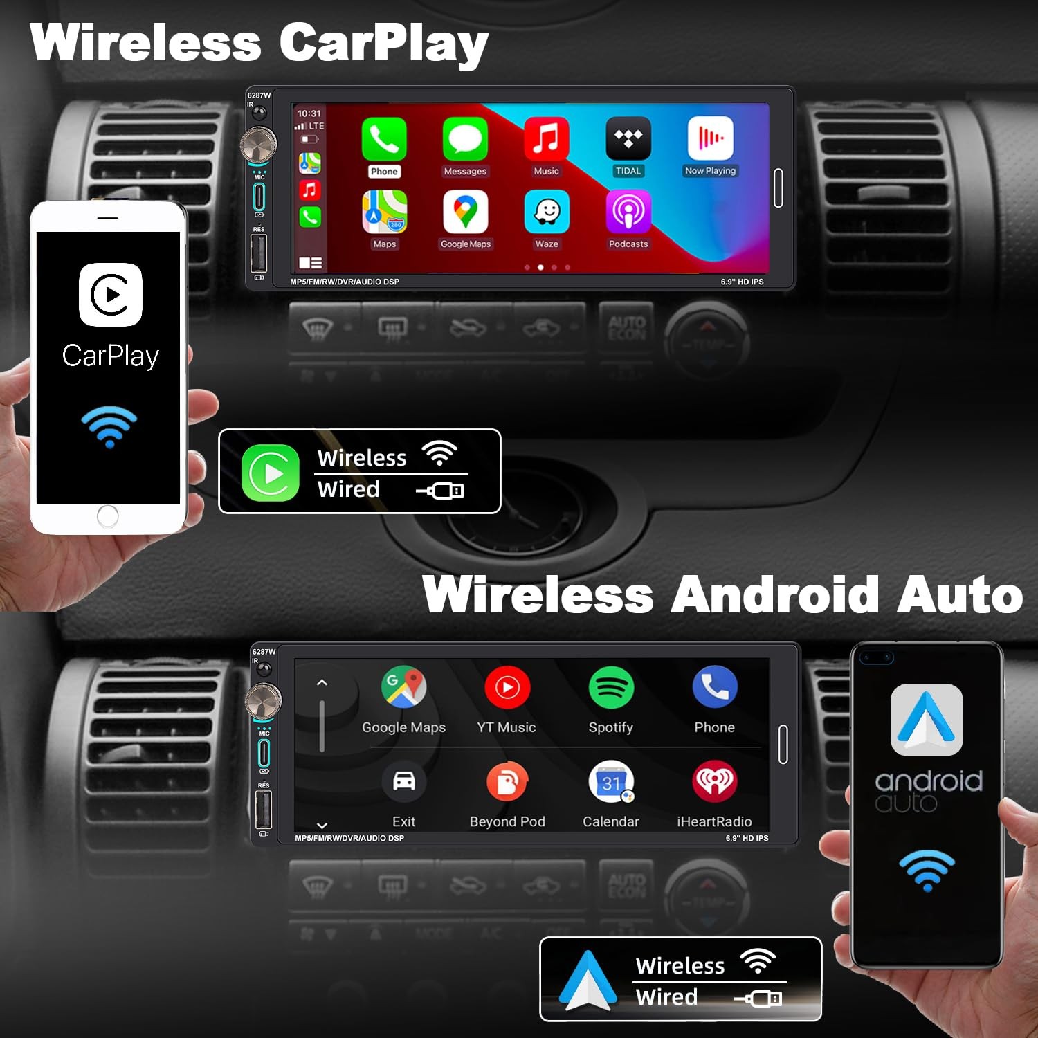 Alondy Single Din Car Touchscreen Radio (6.9-inch) Compatible with [Wireless]…