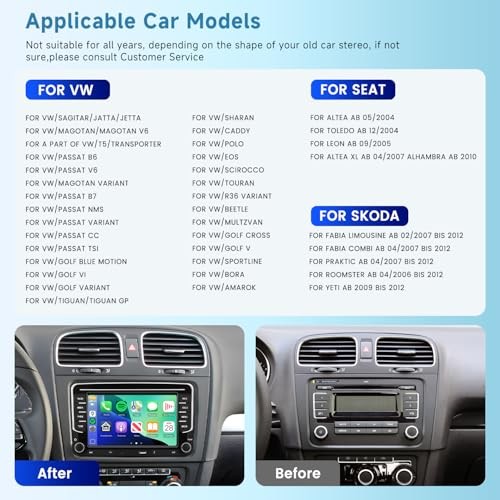 [Type-C+USB] Car Radio for VW Jetta Seat Passat Tiguan Golf Skoda with 4G+64G
