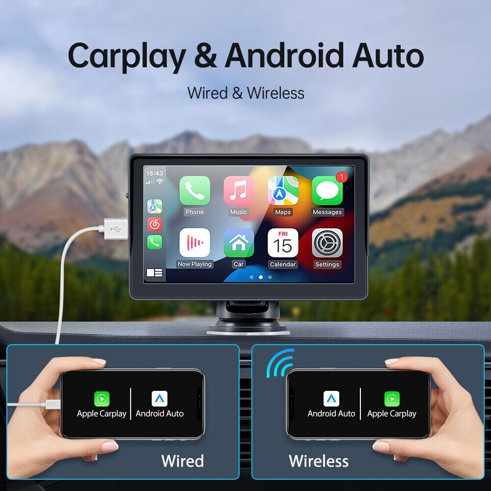 Portable wireless radio car stereo Apple CarPlay Android 7 “touch screen-