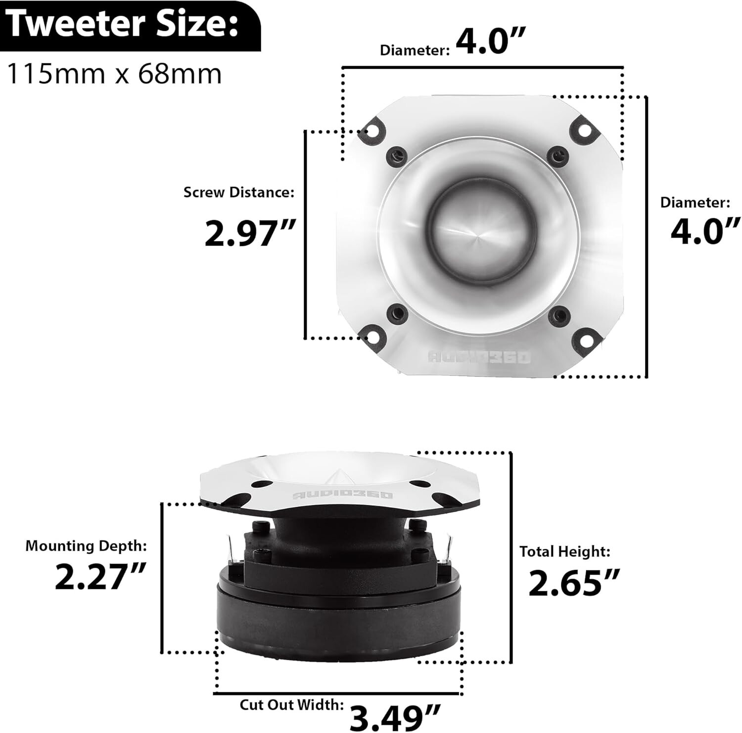 Audio360 4-Inch Super Tweeter Speaker, 4 Ohm, 1800W Max Power, 105dB Sensitivity