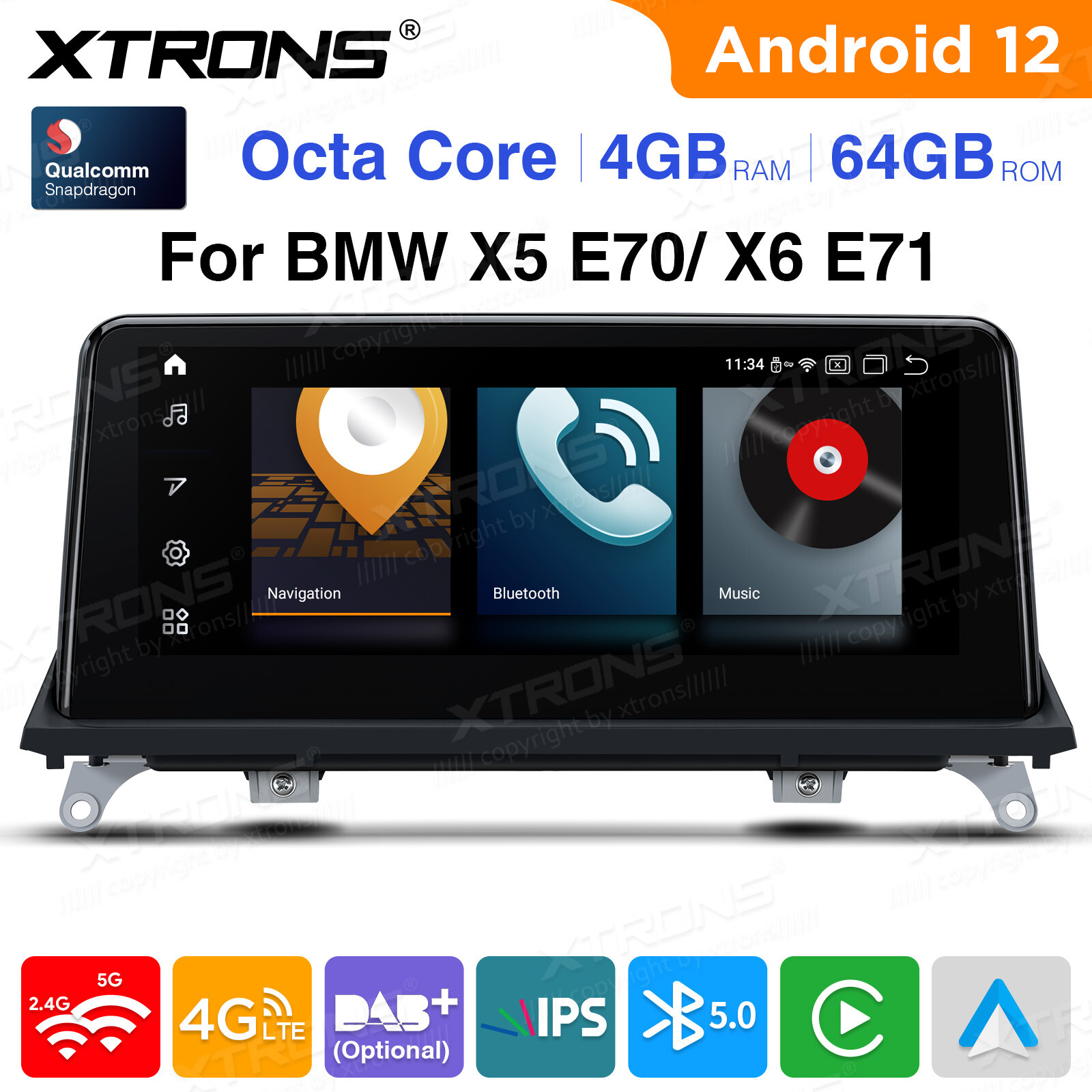 10.25″ Android 12 Car GPS Radio Stereo Navi 64G BT for BMW X5 X6 E70 E71 CIC CCC