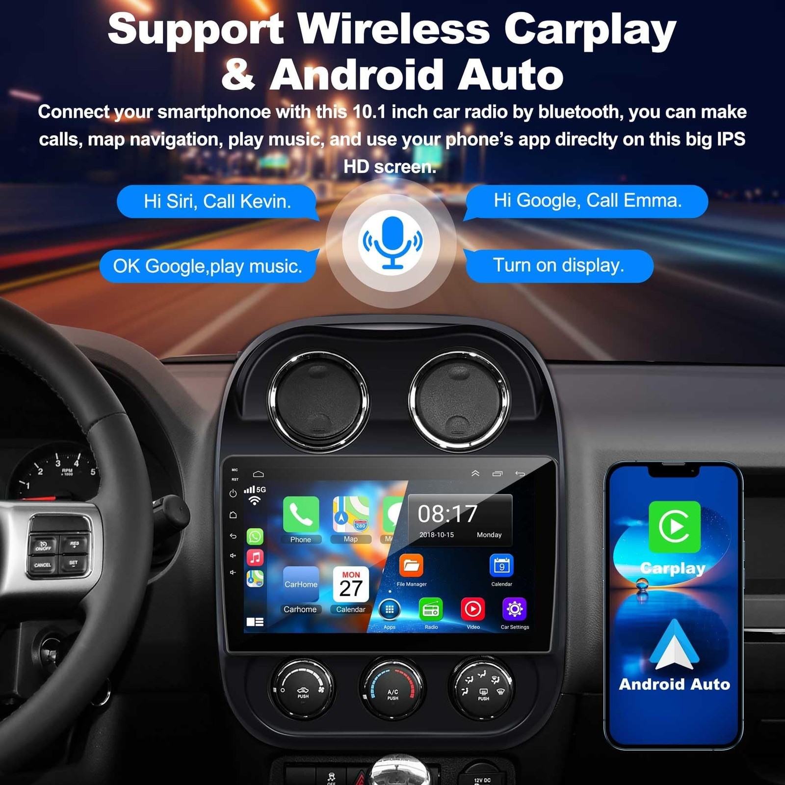 [4+64G] Android 13 Car Stereo for Jeep Compass Patriot 2010-2016 Support Wire…