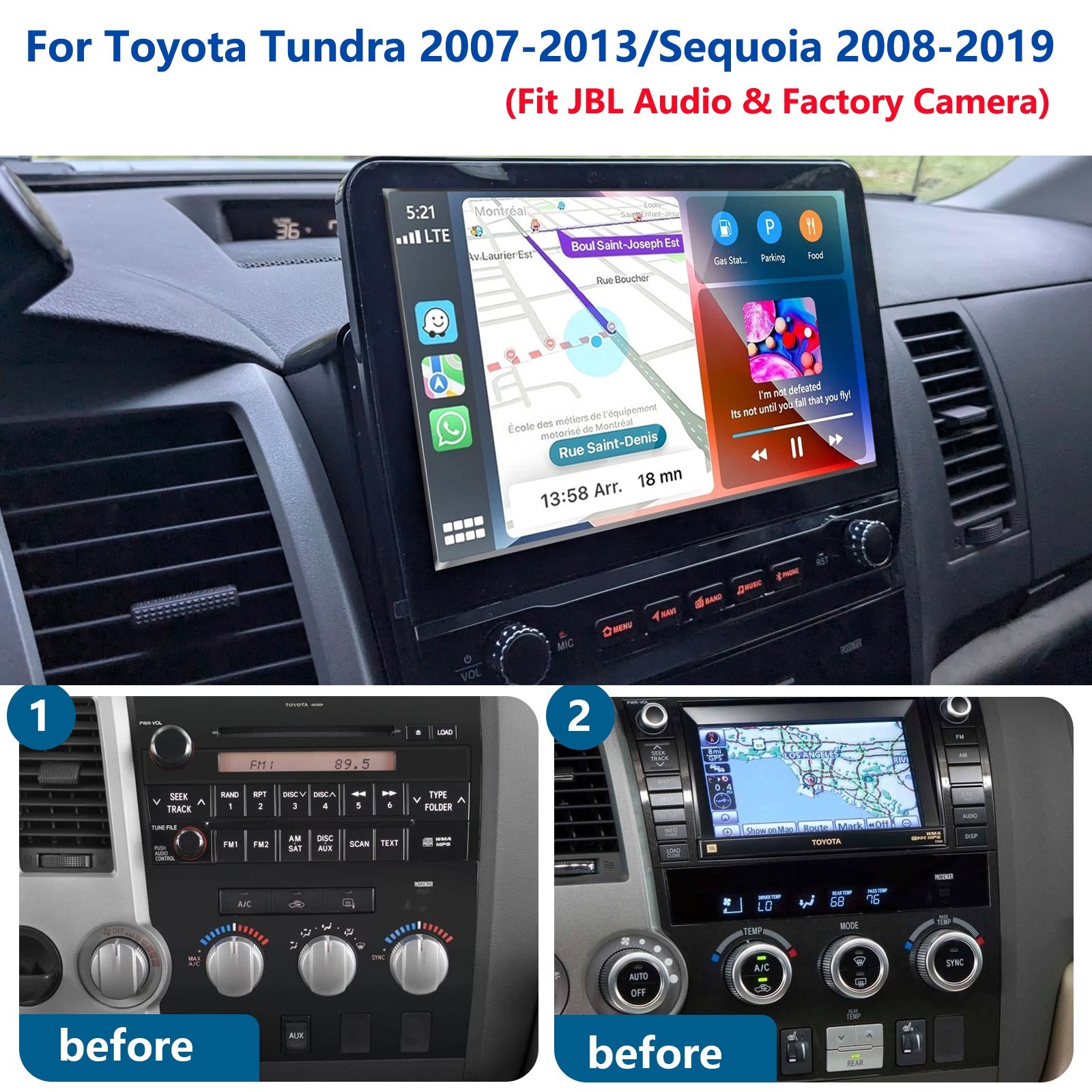 For Toyota Tundra 2007-2013 Wireless Apple CarPlay GPS Car Stereo Radio Fit JBL