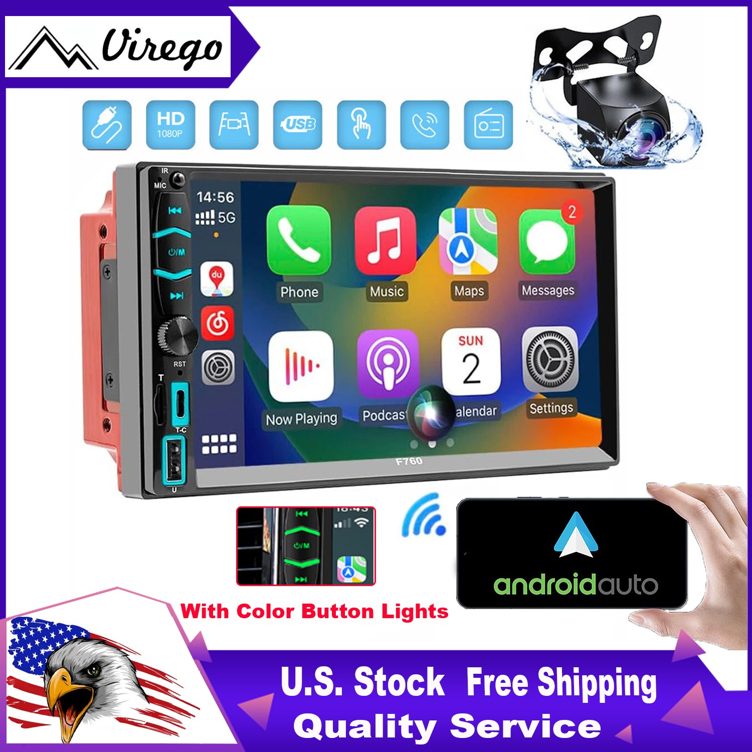 7″ Wireless Car Stereo Apple Carplay Radio Screen fits Audio Receivers Bluetooth