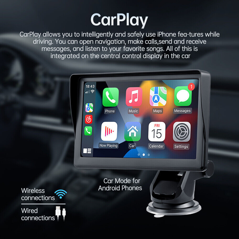 Universal 7″ Touch Screen Car Radio Apple CarPlay Android Auto Portable Stereo
