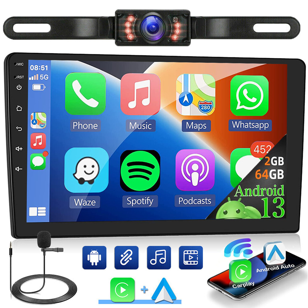 10.1” Double Din Android 13 Touch Screen Car Stereo Radio GPS WiFi Carplay+CAM