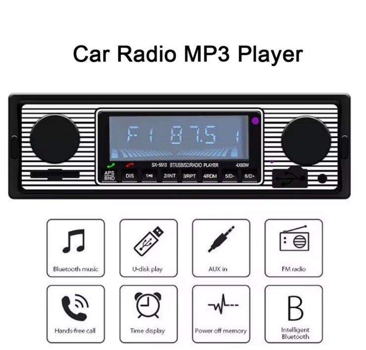 Bluetooth Vintage Car FM Radio MP3 Player USB Classic Stereo Audio Receiver AUX