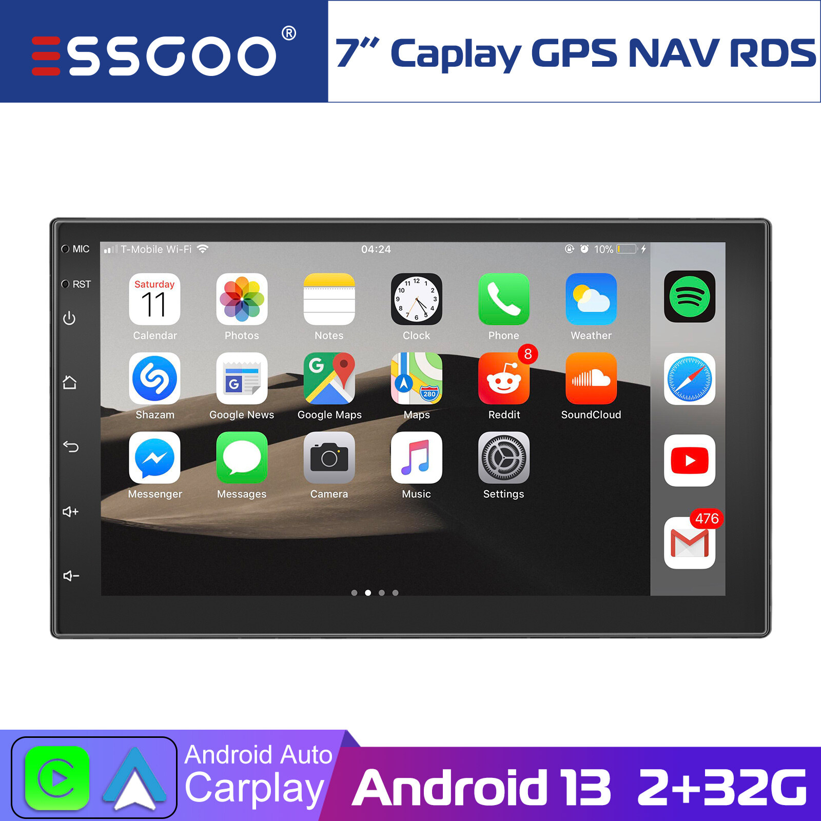 7″ Android 13 2+32G Carplay Stereo MP5 Player GPS Navigation 2DIN Bluetooth Wifi