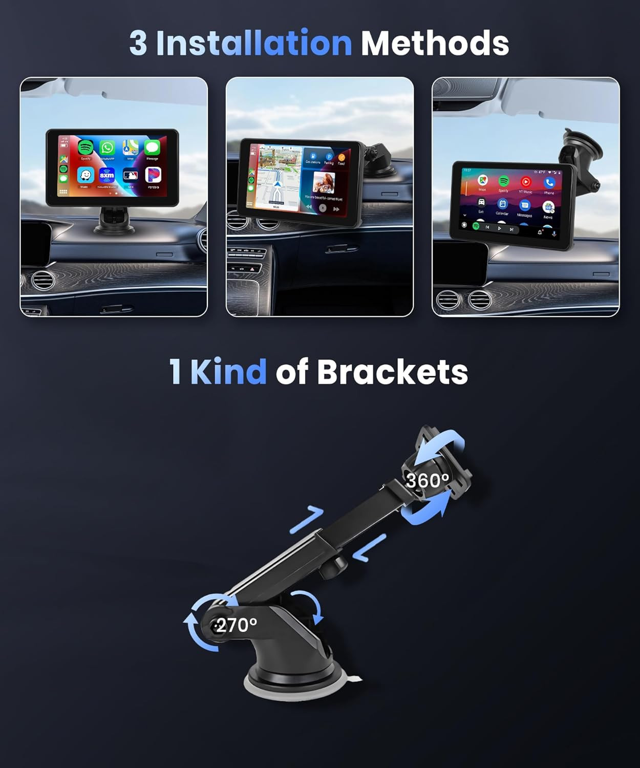 Podofo Wireless Carplay Screen for Car,7Inch 1080P HD IPS Touch Screen Portable