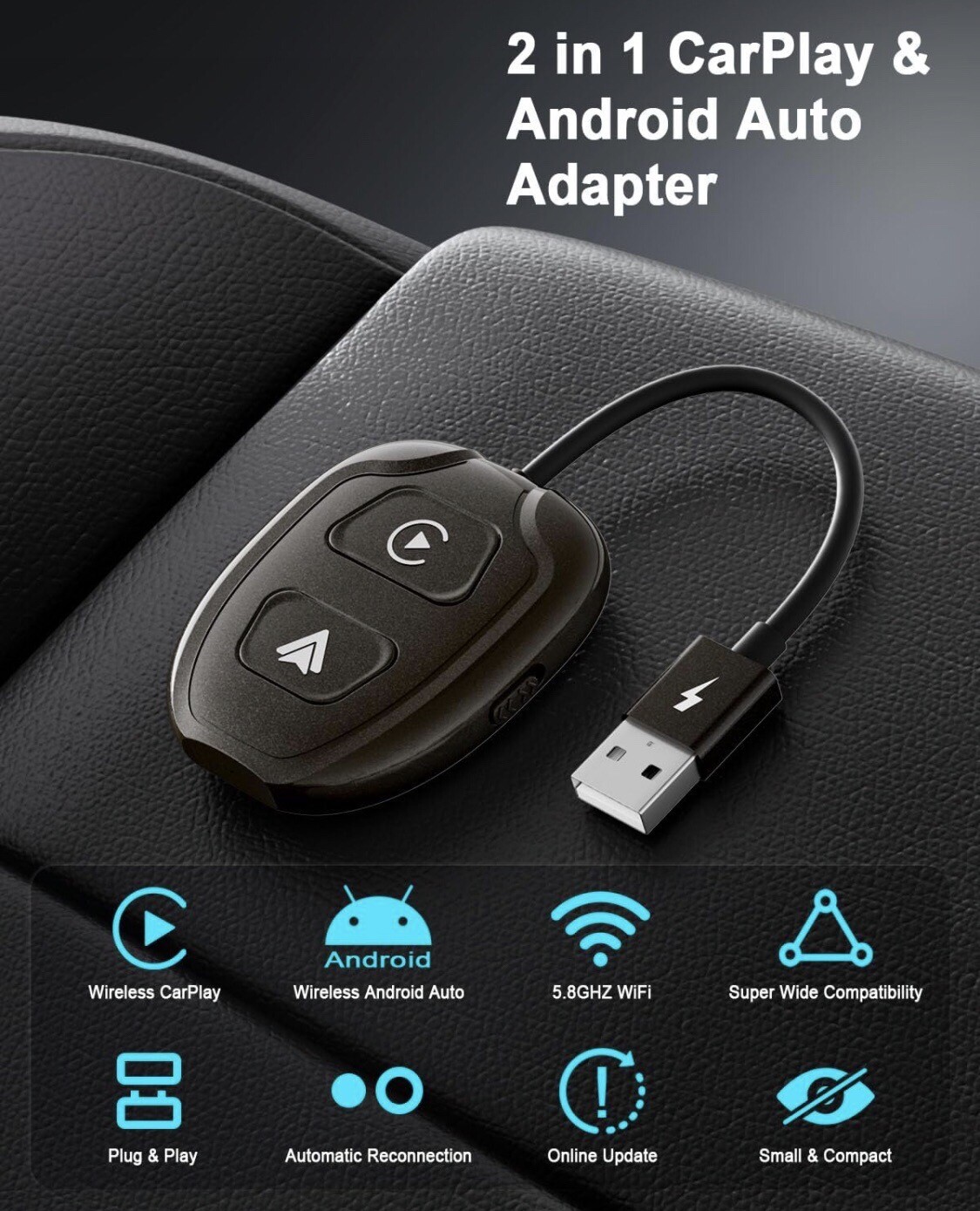 2 In 1 Mini Wireless 🛜 CarPlay/android Auto Adapter
