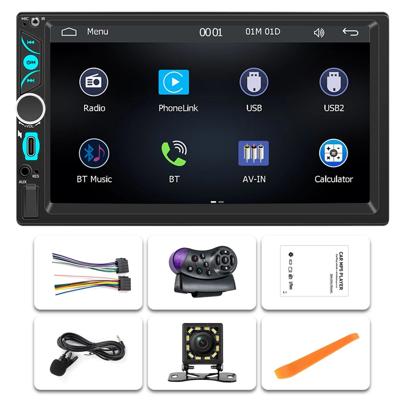 Double Din Car Stereo with 7″ HD Touchscreen, Wireless Apple Carplay & Android A