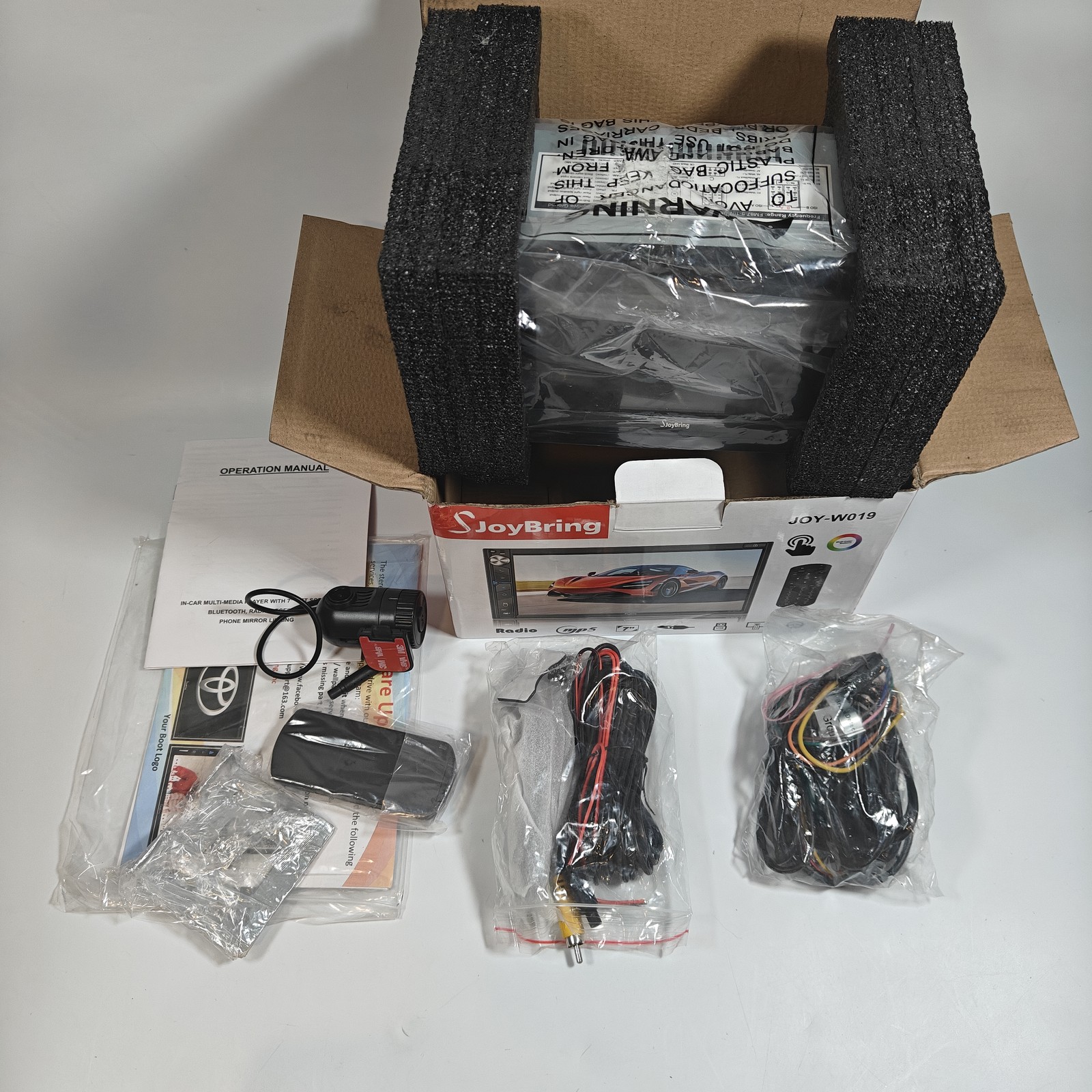 Double Din Car Stereo, Dash & Reverse Cam Compatible w/ Carplay Android JOY-W019