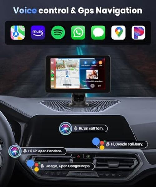 Wireless Carplay Screen for Car,7inch 1080P HD IPS Touch Screen Portable Car