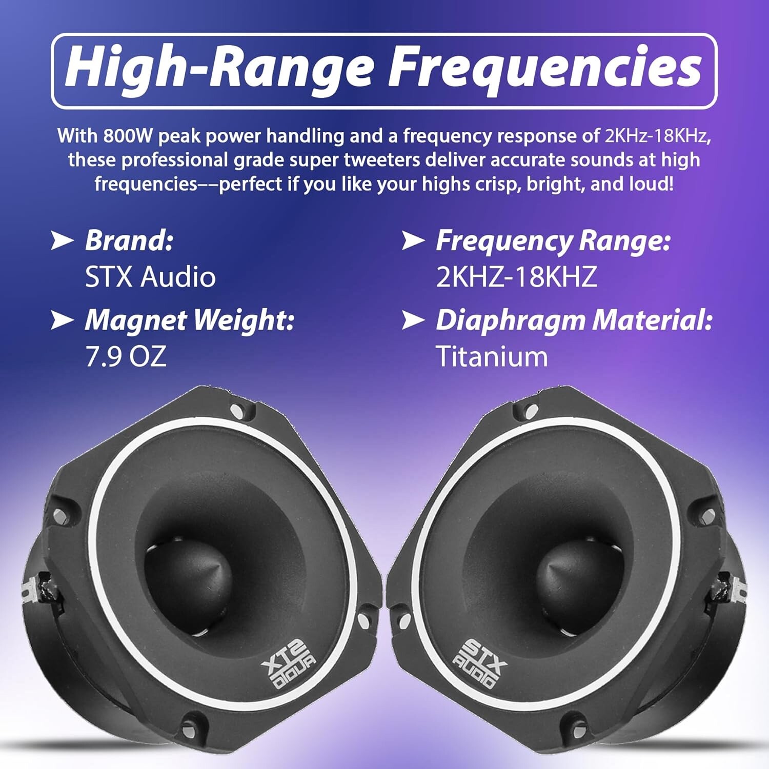 2x STXAudio 3.4″ Super Tweeter Speaker 4 Ohm 800W Max 105dB Titanium Diaphragm