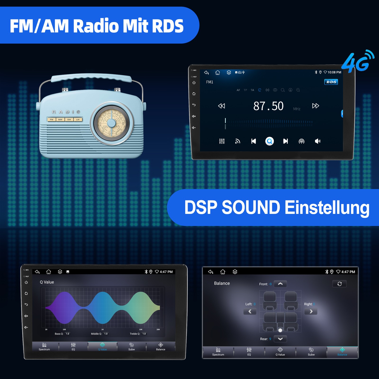 6GB+128GB QLED 10.1″ 2DIN Car Stereo Radio Carplay Android 15 8-core Navi WIFI