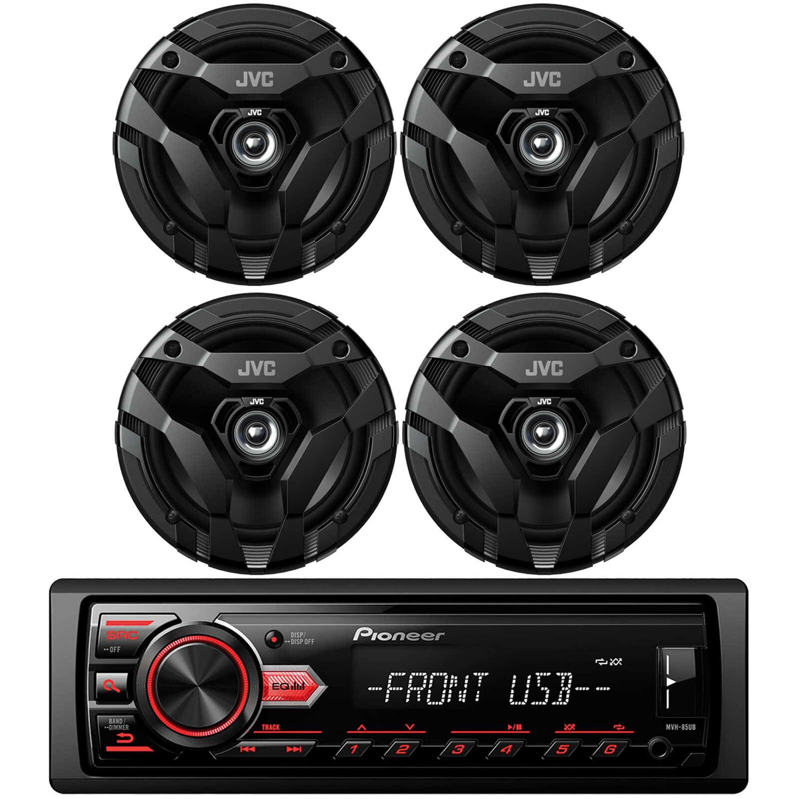 Pioneer 1-DIN Receiver w/ 4x 6.5″ 300 Watts Peak Power 2-Way Car Audio Speakers