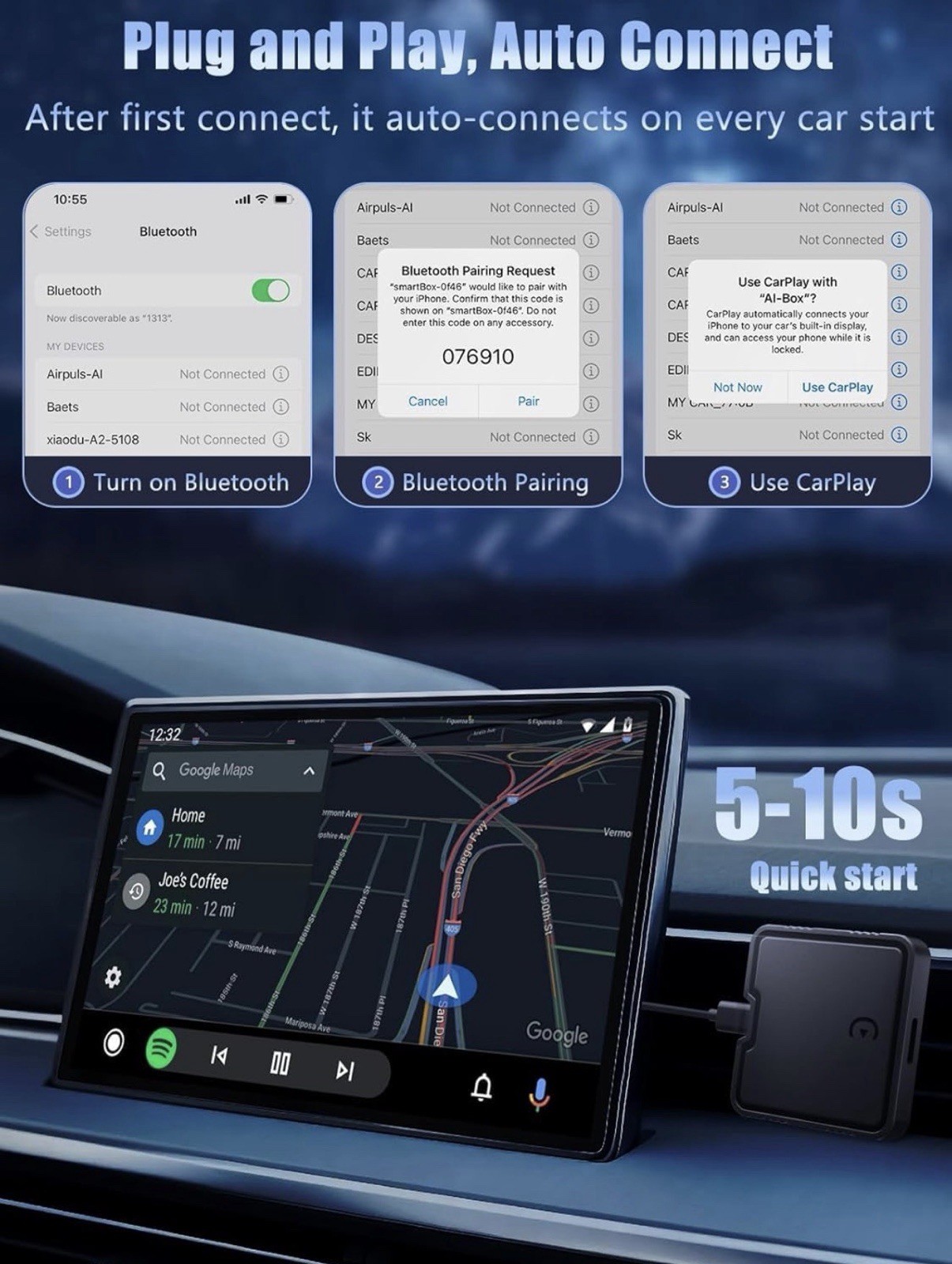 Wireless Carplay Adapter Ai Box For iPhone & Android YouTube Netflix