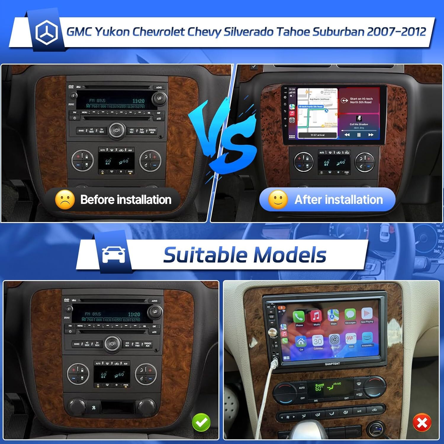 Carplay Radio Stereo Radio for Chevrolet Chevy Silverado Tahoe Suburban 1280*800