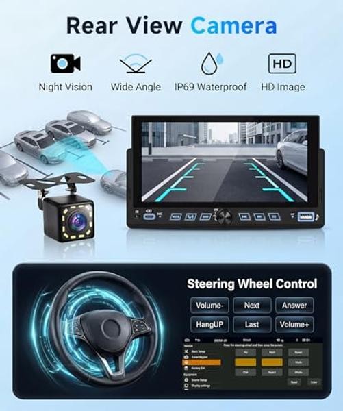 6.86 Inch Single Din Car Stereo Wireless Carplay Android Auto, 1 Din Touch