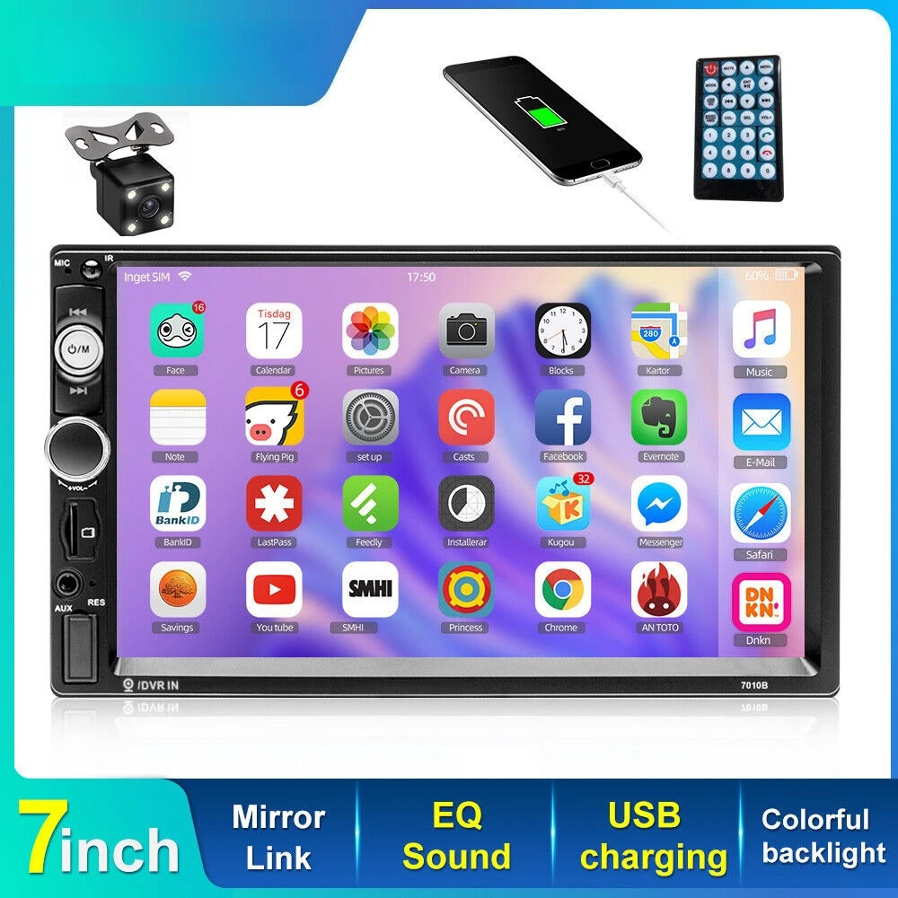 7″ Double 2 DIN Car Stereo Radio MP5 Touch Screen Bluetooth FM + Rear Camera–